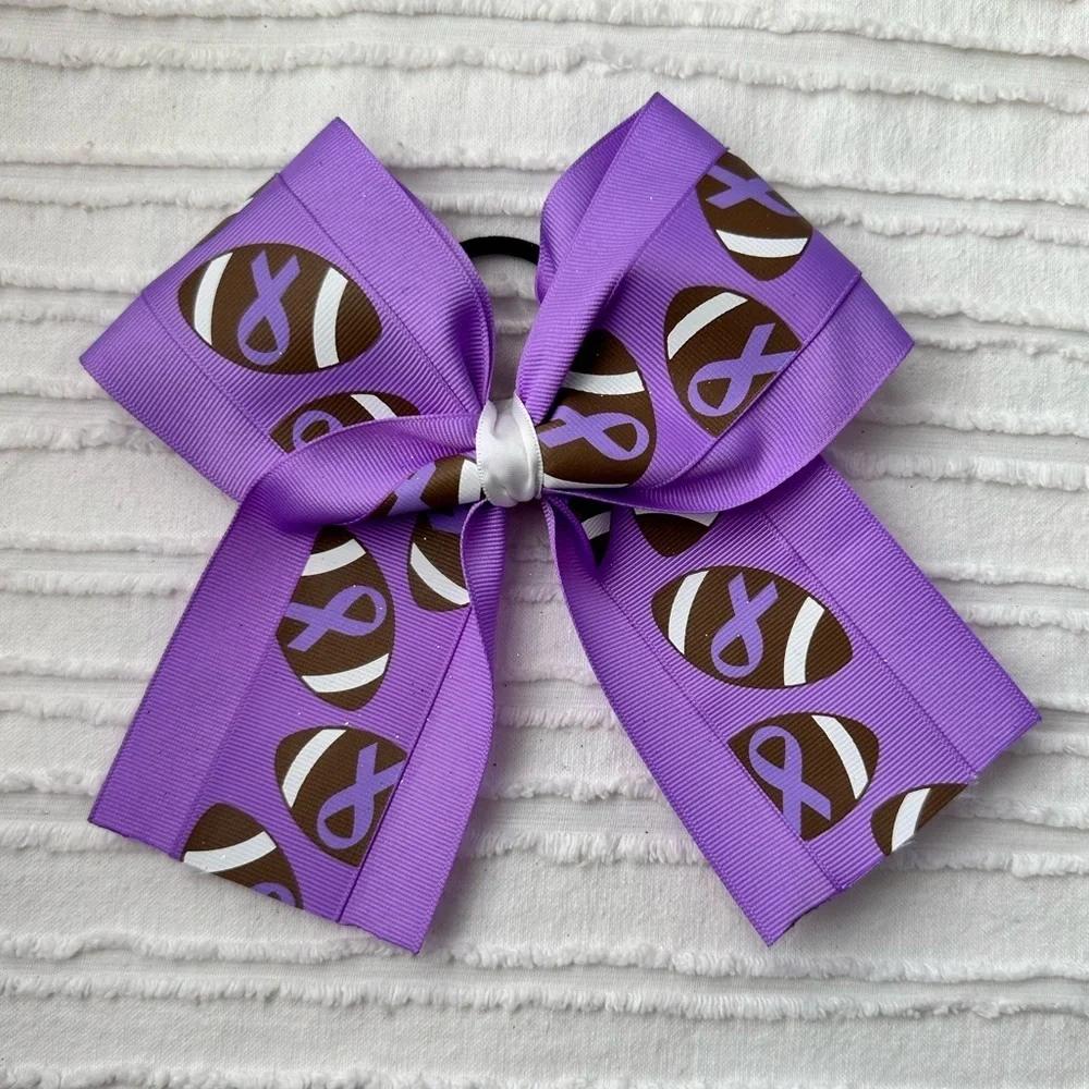 Purple and Brown Football Kids Hair Bow